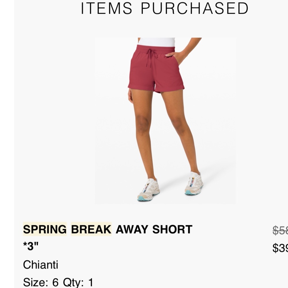Lululemon Spring Break Away Short 3” Chianti